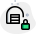 Locked storage warehouse with padlock logotype layout icon